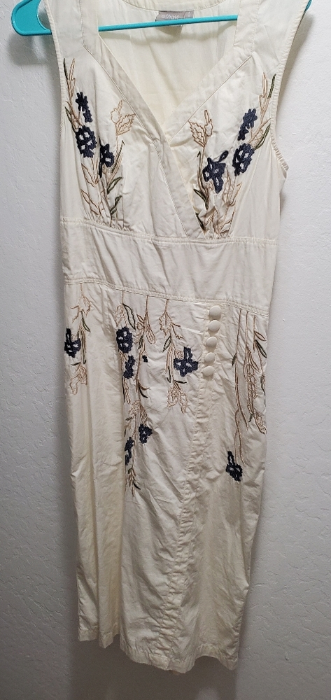 Embroidered cream midi dress